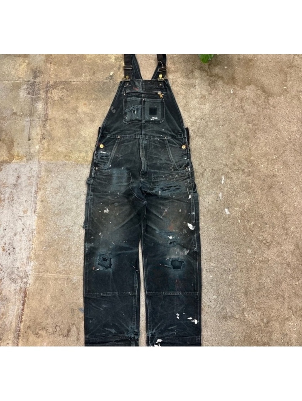 Carhartt Faded Black Thrashed Double Knee Bib Overalls 32x32
